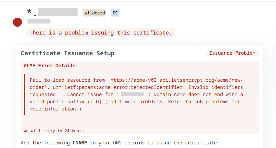 CertKit showing detailed ACME error message