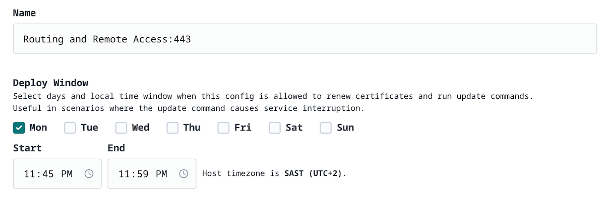 CertKit Agent deploy window configuration
