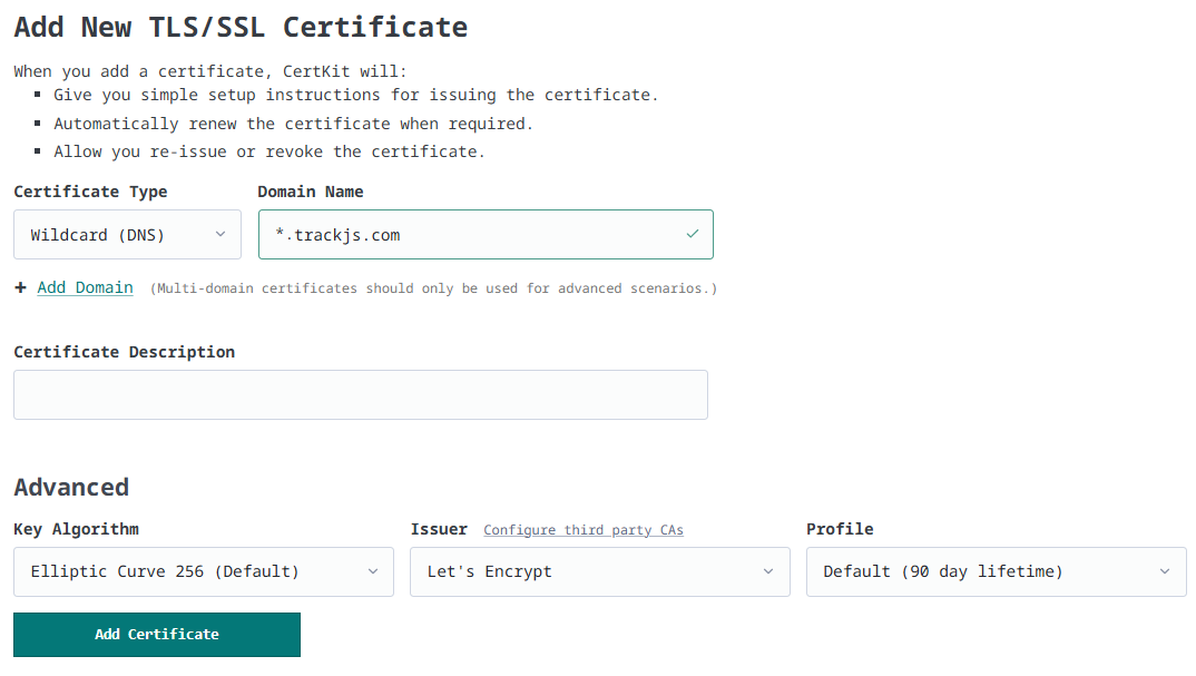 Add certificate form